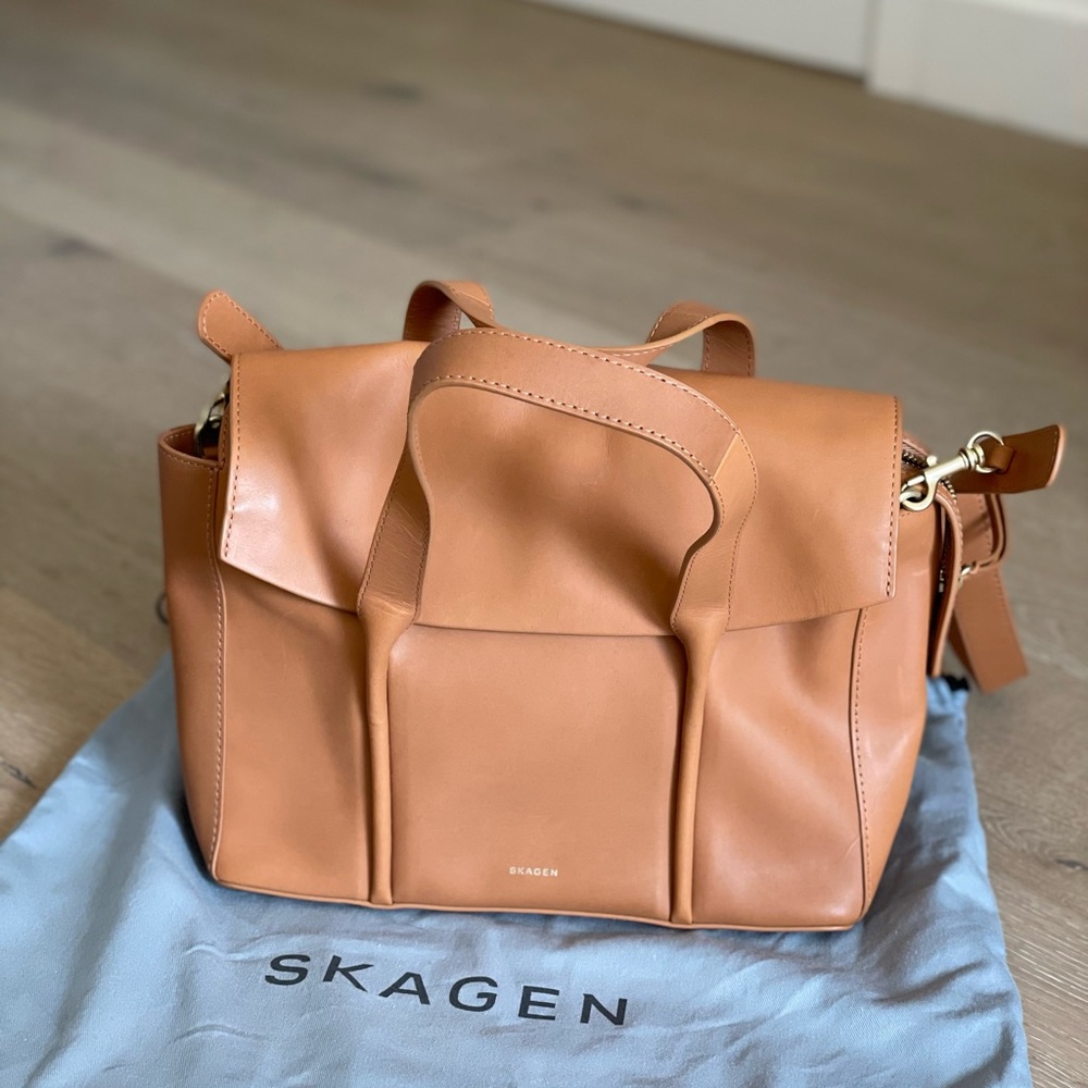 Skagen Leather Beatrix Leather Flap Satchel Bag
